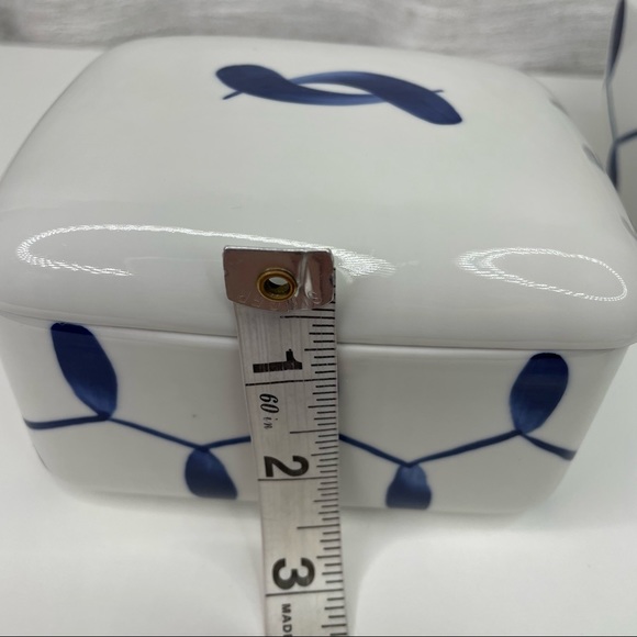 Vtg 60's Mid Century Lyngby Porcelain Denmark Blue White Butter Box Sauce Set - Picture 11 of 11